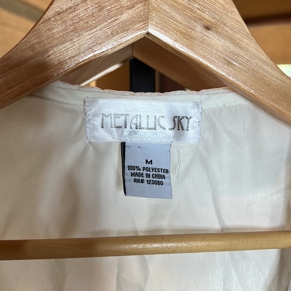 Vintage Metallic Sky Navy Blue Orange Bird Blouse Size Medium - Picture 4 of 6